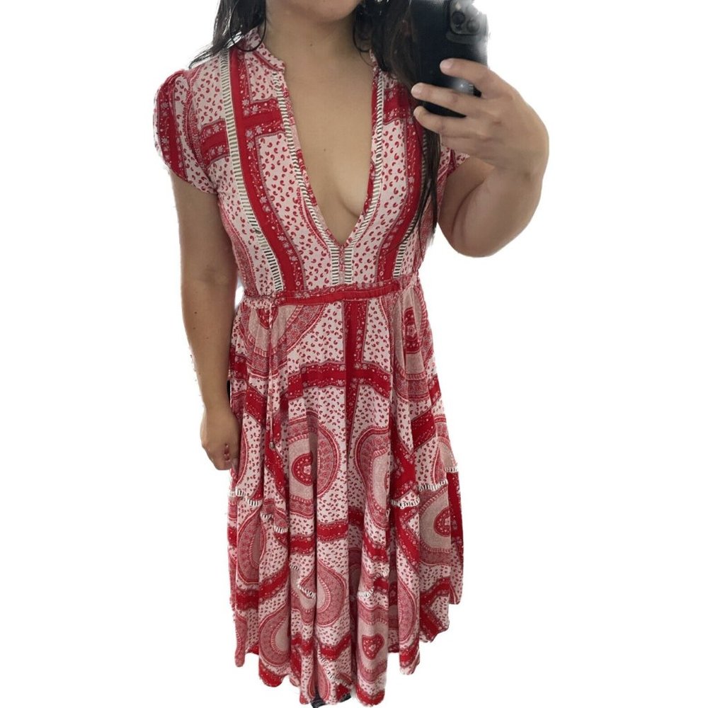 Salty Crush x Jaase Paisley Maxi Dress Red/White (Small)